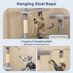 Costway 136 Cm Tall Cat Tree Tower Multi-Level Kitten Play House W/ Sisal Scratching Posts-Light Grey - thumbnail 7