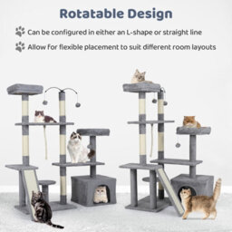 Costway 136 Cm Tall Cat Tree Tower Multi-Level Kitten Play House W/ Sisal Scratching Posts-Light Grey - thumbnail 4