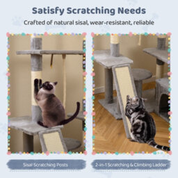 Costway 136 Cm Tall Cat Tree Tower Multi-Level Kitten Play House W/ Sisal Scratching Posts-Light Grey - thumbnail 6