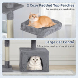 Costway 136 Cm Tall Cat Tree Tower Multi-Level Kitten Play House W/ Sisal Scratching Posts-Light Grey - thumbnail 5