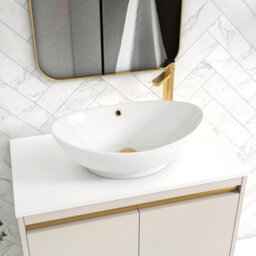 Royal Bathrooms Orion 800mm Warm Taupe Floor Standing Plain White Countertop Vanity Unit 2 Drawer With Amaze Basin & Brushed Brass Accent Trim - thumbnail 5