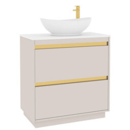 Royal Bathrooms Orion 800mm Warm Taupe Floor Standing Plain White Countertop Vanity Unit 2 Drawer With Amaze Basin & Brushed Brass Accent Trim - thumbnail 6