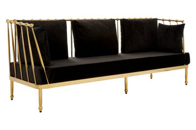 Orsina Sleek 3 Seat Gold Finish Tapered Arms Sofa, Stylish Mid Century Sofa For Bedroom, Sturdy 3 Seater Sofa - image 1