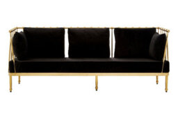 Orsina Sleek 3 Seat Gold Finish Tapered Arms Sofa, Stylish Mid Century Sofa For Bedroom, Sturdy 3 Seater Sofa - thumbnail 2