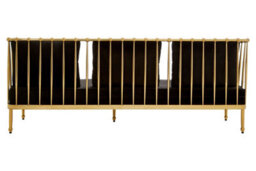 Orsina Sleek 3 Seat Gold Finish Tapered Arms Sofa, Stylish Mid Century Sofa For Bedroom, Sturdy 3 Seater Sofa - thumbnail 4