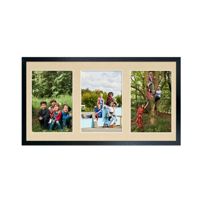 AK Frames 40X20Cm Black Sleek Multi Photo Frame With Ivory Mount - Holds 3 Apertures (3X) 6X4 Photos - image 1