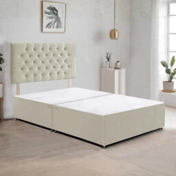 Cream Plush Fabric 3Ft Single Bed Frame With 20 Inch Chesterfiled Headboard And 2 Drawers - thumbnail 2