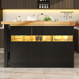 Btm Extendable Bar Table With Led Lights 360 Swivel Kitchen Island 120To180Cm - thumbnail 6