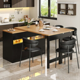 Btm Extendable Bar Table With Led Lights 360 Swivel Kitchen Island 120To180Cm - thumbnail 2