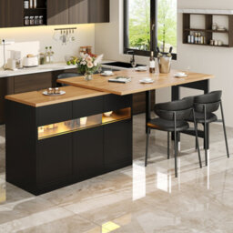 Btm Extendable Bar Table With Led Lights 360 Swivel Kitchen Island 120To180Cm - thumbnail 3