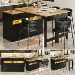 Btm Extendable Bar Table With Led Lights 360 Swivel Kitchen Island 120To180Cm - thumbnail 1