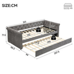 Btm 3Ft Upholstered Daybed Sofa Bed  Velvet Frame, Space Saving Youth Bed For Adults And Teens, Grey - thumbnail 4