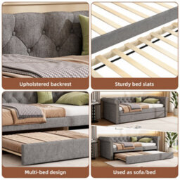 Btm 3Ft Upholstered Daybed Sofa Bed  Velvet Frame, Space Saving Youth Bed For Adults And Teens, Grey - thumbnail 6