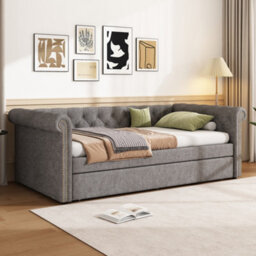 Btm 3Ft Upholstered Daybed Sofa Bed  Velvet Frame, Space Saving Youth Bed For Adults And Teens, Grey - thumbnail 3
