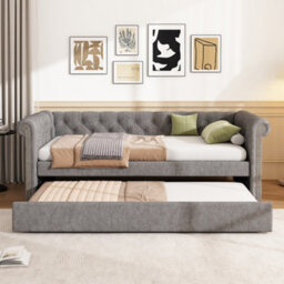 Btm 3Ft Upholstered Daybed Sofa Bed  Velvet Frame, Space Saving Youth Bed For Adults And Teens, Grey - thumbnail 1