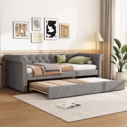 Btm 3Ft Upholstered Daybed Sofa Bed  Velvet Frame, Space Saving Youth Bed For Adults And Teens, Grey - thumbnail 2