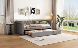 Btm 3Ft Upholstered Daybed Sofa Bed  Velvet Frame, Space Saving Youth Bed For Adults And Teens, Grey - thumbnail 8