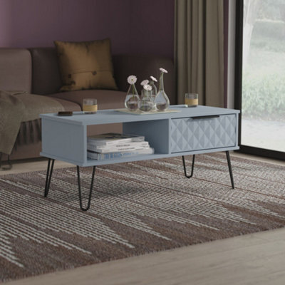 Anzio Matt Denim Blue 1 Drawer Non-Extendable Coffee Table (H)925mm (W)407mm (D)410mm - image 1