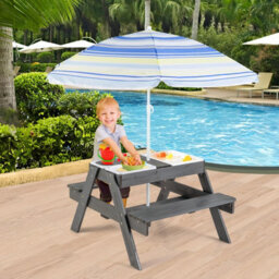 Costway Kids 4-In-1 Sand & Water Table Wood Outdoor Activity Table & Bench Set - thumbnail 9