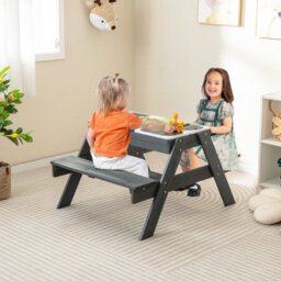 Costway Kids 4-In-1 Sand & Water Table Wood Outdoor Activity Table & Bench Set - thumbnail 8