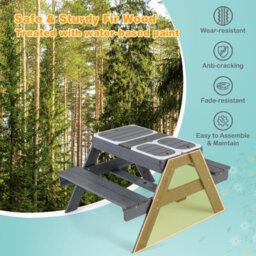 Costway Kids 4-In-1 Sand & Water Table Wood Outdoor Activity Table & Bench Set - thumbnail 5