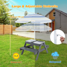 Costway Kids 4-In-1 Sand & Water Table Wood Outdoor Activity Table & Bench Set - thumbnail 4