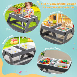 Costway Kids 4-In-1 Sand & Water Table Wood Outdoor Activity Table & Bench Set - thumbnail 3