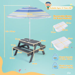 Costway Kids 4-In-1 Sand & Water Table Wood Outdoor Activity Table & Bench Set - thumbnail 2