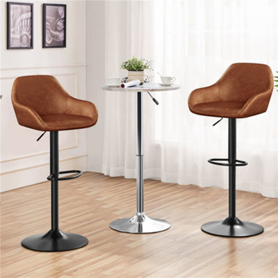 Yaheetech Retro Brown Set Of 2 Vintage Height Adjustable Swivel Bar Stools With Armrests And Backrest - image 1