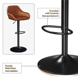 Yaheetech Retro Brown Set Of 2 Vintage Height Adjustable Swivel Bar Stools With Armrests And Backrest - thumbnail 5