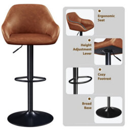 Yaheetech Retro Brown Set Of 2 Vintage Height Adjustable Swivel Bar Stools With Armrests And Backrest - thumbnail 4