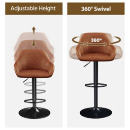 Yaheetech Retro Brown Set Of 2 Vintage Height Adjustable Swivel Bar Stools With Armrests And Backrest - thumbnail 7