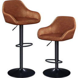 Yaheetech Retro Brown Set Of 2 Vintage Height Adjustable Swivel Bar Stools With Armrests And Backrest - thumbnail 2