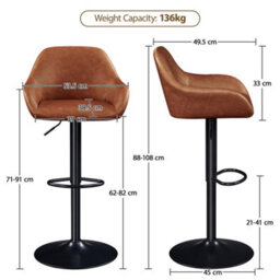 Yaheetech Retro Brown Set Of 2 Vintage Height Adjustable Swivel Bar Stools With Armrests And Backrest - thumbnail 3