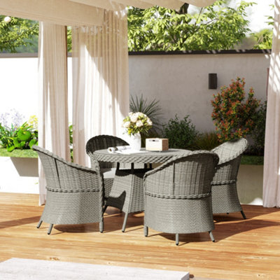 Outsunny Rattan Dining Set For 4 With Cushions And Umbrella Hole, Grey - image 1