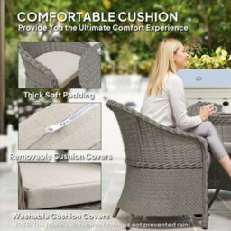 Outsunny Rattan Dining Set For 4 With Cushions And Umbrella Hole, Grey - thumbnail 7