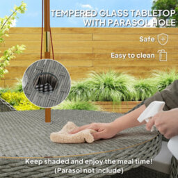 Outsunny Rattan Dining Set For 4 With Cushions And Umbrella Hole, Grey - thumbnail 5