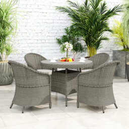 Outsunny Rattan Dining Set For 4 With Cushions And Umbrella Hole, Grey - thumbnail 9