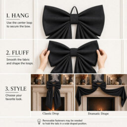 Amorly 48In Oversized Giant Black Bow, Gothic Hanging Decor For Halloween, Mantel, Entryway,wall,christmas Tree Topper & Party Decoration - thumbnail 5