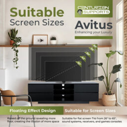"Centurion Supports Avitus Ultra Remote Friendly Beam-Thru Premium Black With 4-Black Drawers 32""-65"" Flat Screen Tv Cabinet" - thumbnail 6