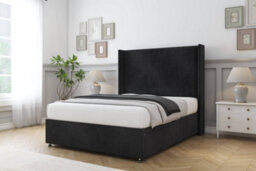 "Sloomy Devonshire Black Naples Divan Bed With Mattress No Drawers With 54"" Wingback Headboard 4'6 Double" - thumbnail 2