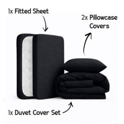 Oxford Homeware Black Double Plain Dyed Duvet Cover, Fitted Sheet & Pillowcases Set 4 Piece Bed Sets - thumbnail 2
