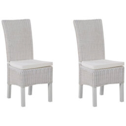 Beliani Set Of 2 Dining Chairs Andes Rattan White - thumbnail 1