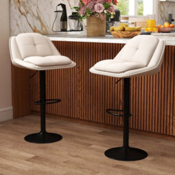 Set Of 2 Modern Adjustable Chenille Upholstered Bar Stools - thumbnail 3