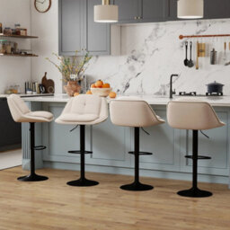 Set Of 2 Modern Adjustable Chenille Upholstered Bar Stools - thumbnail 4