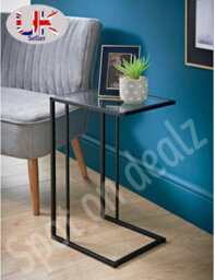 Spot On Dealz C-Shaped Side Table With Black Metal Frame - Tempered Glass Top Snack & Laptop Stand For Living Room, Bedroom, Or Office - thumbnail 3