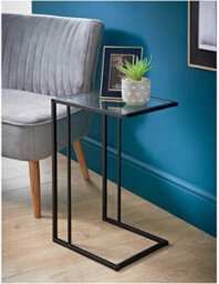 Spot On Dealz C-Shaped Side Table With Black Metal Frame - Tempered Glass Top Snack & Laptop Stand For Living Room, Bedroom, Or Office