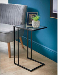 Spot On Dealz C-Shaped Side Table With Black Metal Frame - Tempered Glass Top Snack & Laptop Stand For Living Room, Bedroom, Or Office - thumbnail 6