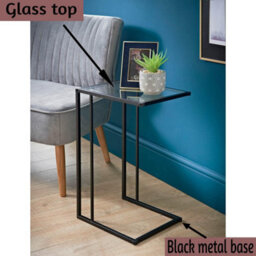 Spot On Dealz C-Shaped Side Table With Black Metal Frame - Tempered Glass Top Snack & Laptop Stand For Living Room, Bedroom, Or Office - thumbnail 4