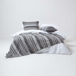 Homescapes Cotton Morocco Striped Grey Throw, 255 X 360 Cm - thumbnail 3